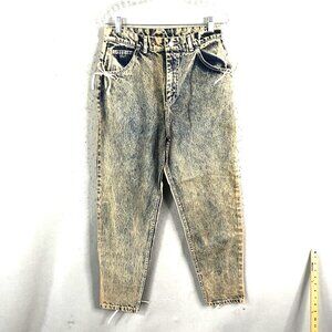 Vintage 70s Jeans Womens 29x29 Blue Acid Wash  High Waist Lace Up Biker
